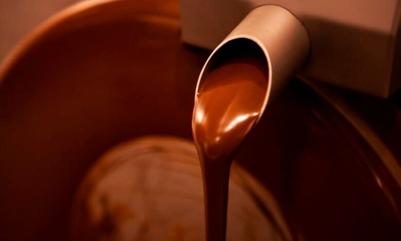 Melted chocolate pouring